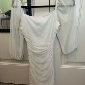 Xtraordinary White Long Sleeve Dress with Sheer Accents